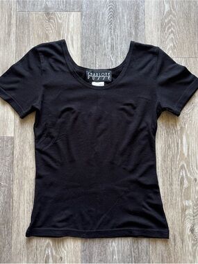 Vintage 90s Charlotte Russe Black Goth Mall Rat Scoop Neck Fitted T Shirt Size M